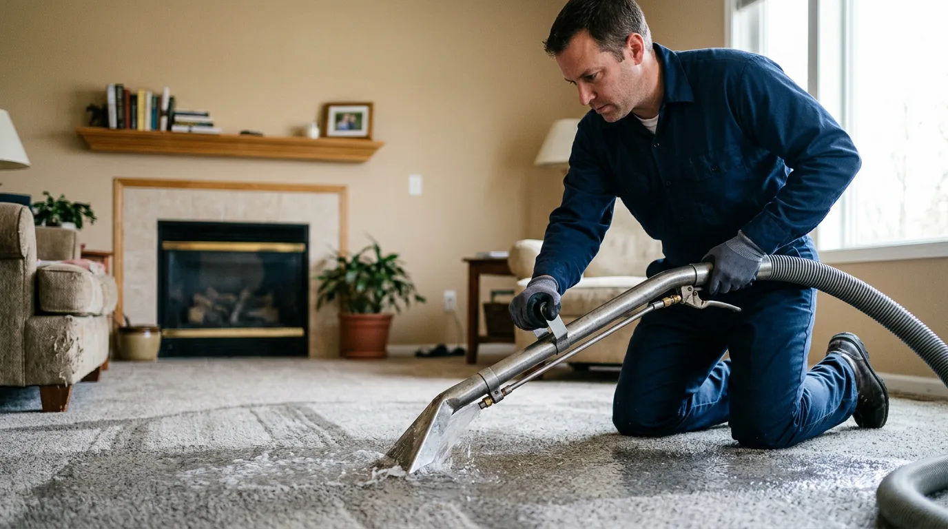 Water damage restoration technician working near Saint Peter, IL